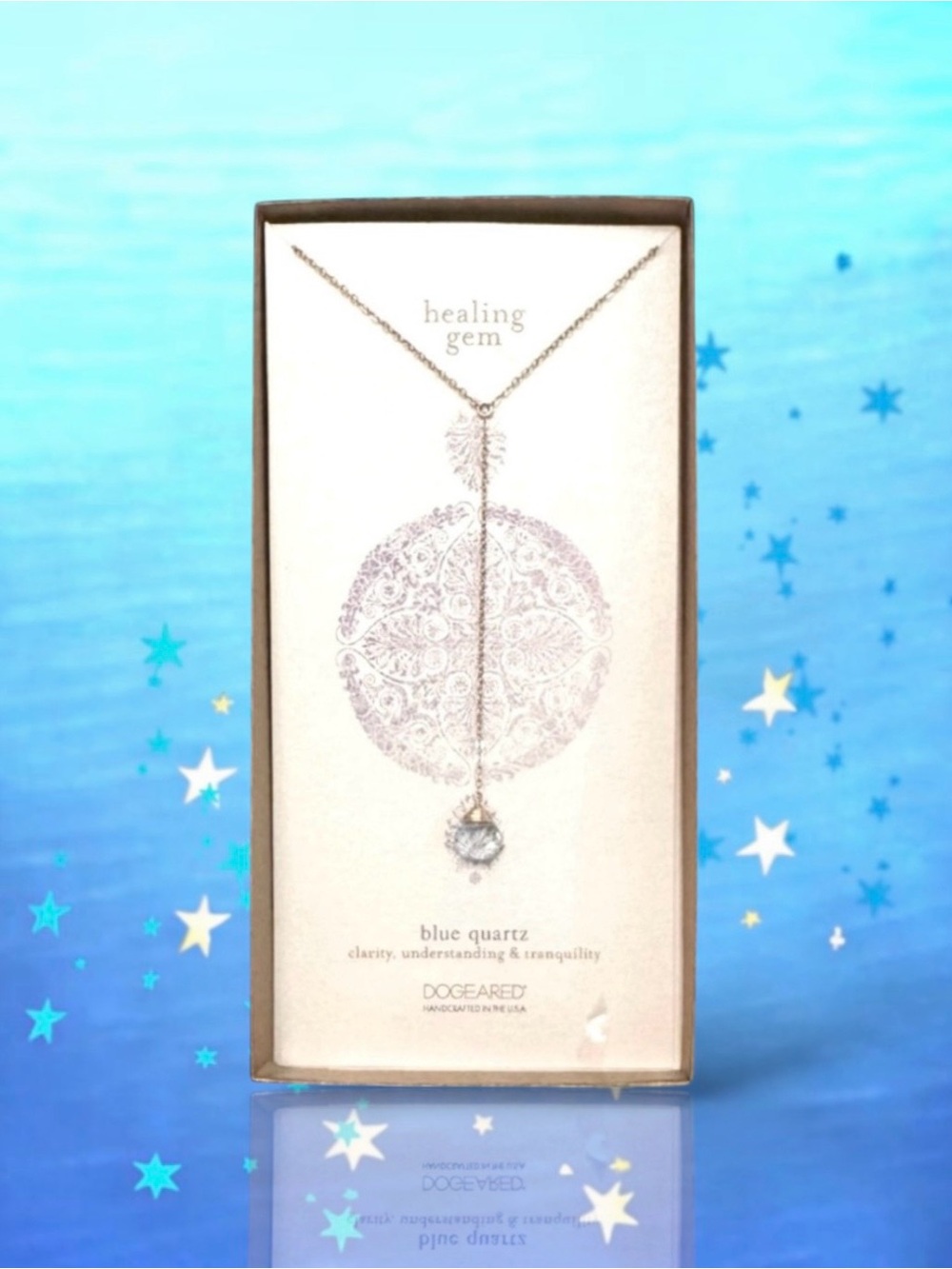 🆕💗DOGEARED Lasting Healing Gems ‘Y’ Necklace • BLUE QUARTZ • 32" Gold-Plated SS
